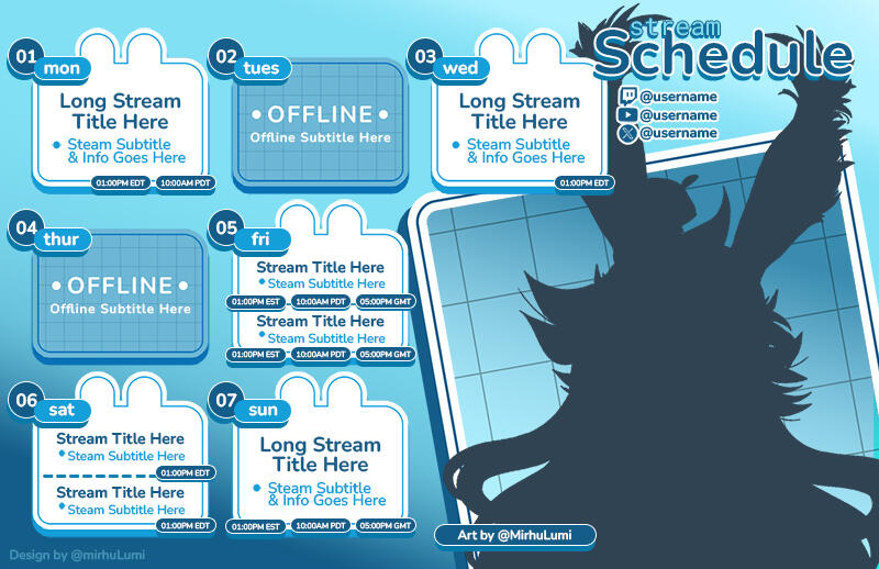 PSD Vtuber Stream Schedule Template Customizable with alt colour template versions.
