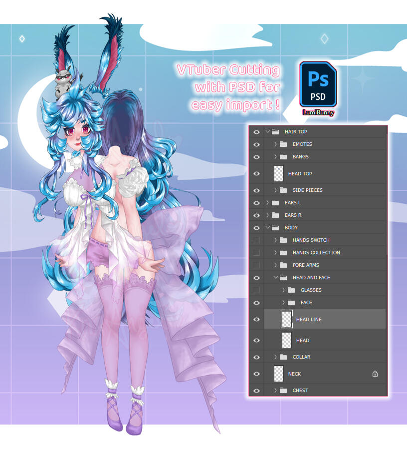 Vtuber illustrations, PSD file Cut & ready for importing into Live2D.